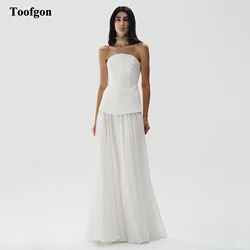 Toofgon Beach Tulle Satin Wedding Dresses Strapless Floor Length Buttons Back Formal Bridal Gowns Women Party Gowns Customized