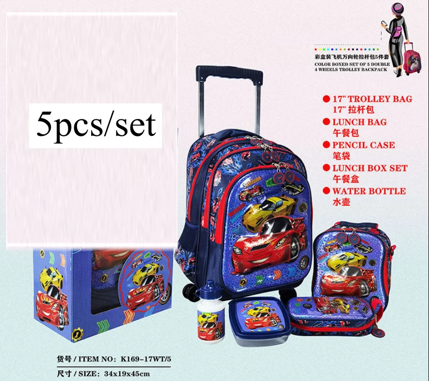 kids School Rolling backpacks set lunch bag pen bag 5 pcs / set school bag with wheels for girls School Trolley bags for boys