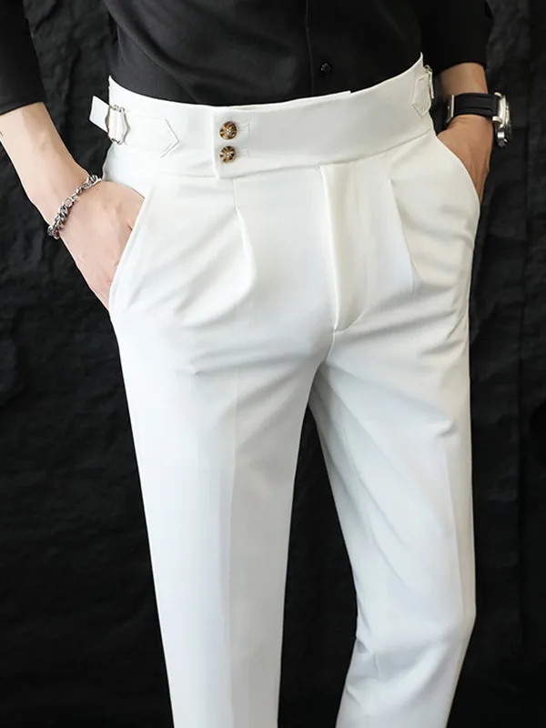 

Мужские брюки Neapolitan с высокой талией, повседневные, прямого кроя, модные, деловые, для джентльменов, укороченные (9/10)