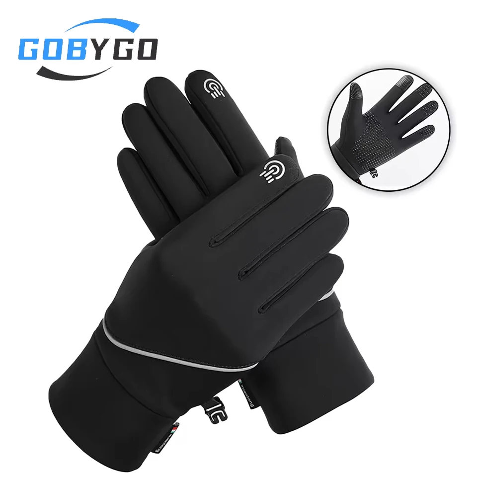 GOBYGO Cycling Gloves Waterproof Touch Screen Windproof Running Gloves Anti-slip Touch Screen Riding Warmth Gloves Men Women