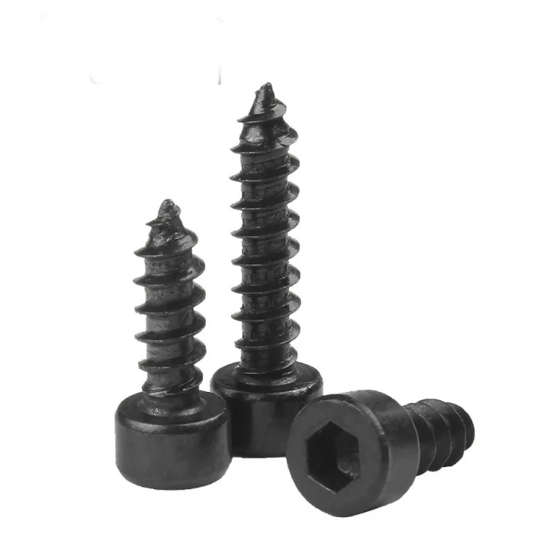 10pcs/lot M2 M2.6 M3 M3.5 M4 M5 M6 Hex Hexagon Socket Cap Head Self Tapping Screw 8.8 Gradese Black Carbon Steel Allen Head Scre