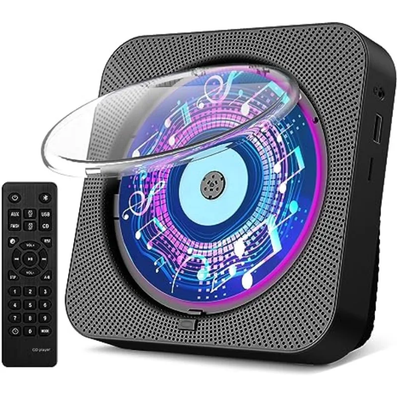 Qoosea Bluetooth Desktop CD Players for Home Radio CD Player with Remote Control HiFi Speakers Dust Cover LED Screen