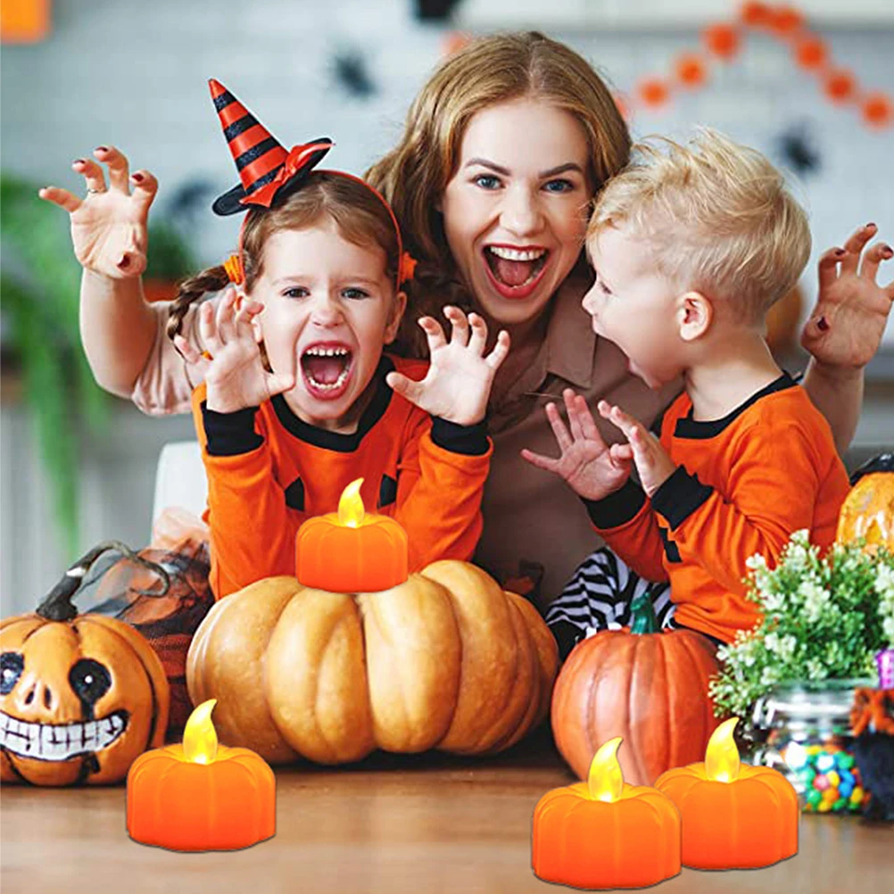 

12pcs Led Pumpkin Lights Lanterns Halloween Party Decorations Energy Saving Halloween Adornments Led Electronic Candlelight
