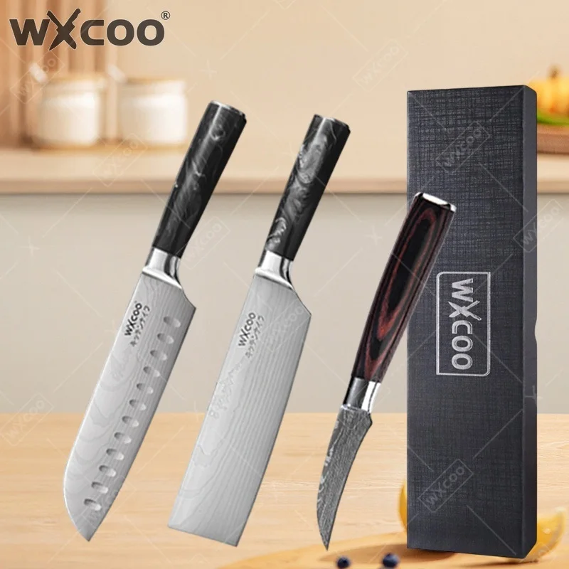WXCOO Japanese Santoku Slicing Fish Cutter Meat Cleaver Butcher Knife Stainless Steel Fruit Knife Cooking Chef's Kitchen Knife