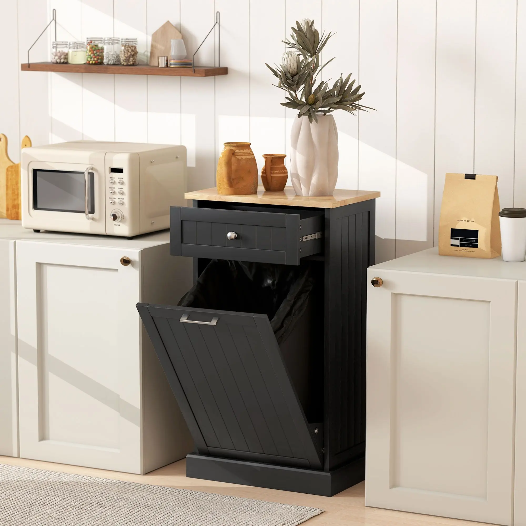 Independent black kitchen trash can cabinet drawer type trash can rack