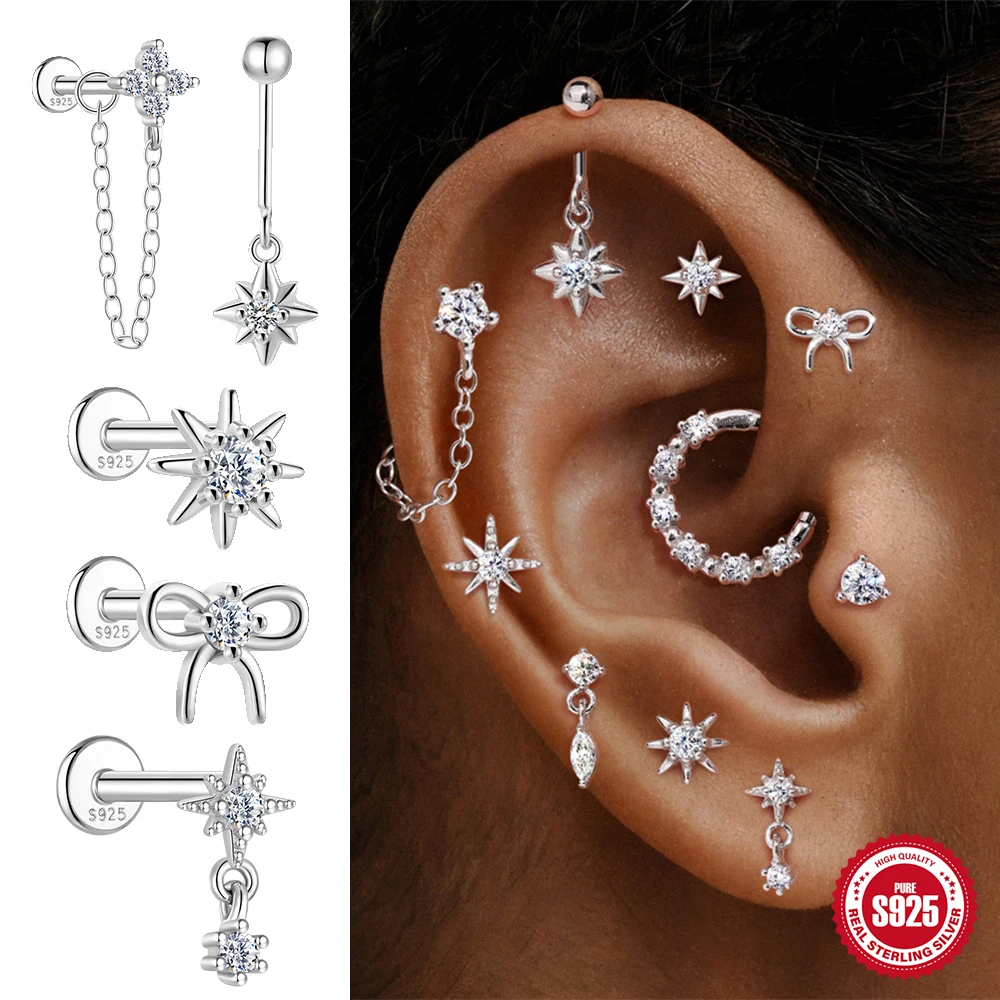 

Женские серьги-пирсинг Boako из стерлингового серебра 925 пробы с блестящими муассанитами и кисточками, классические свадебные украшения для вечеринки в виде льда/спирали/козелка