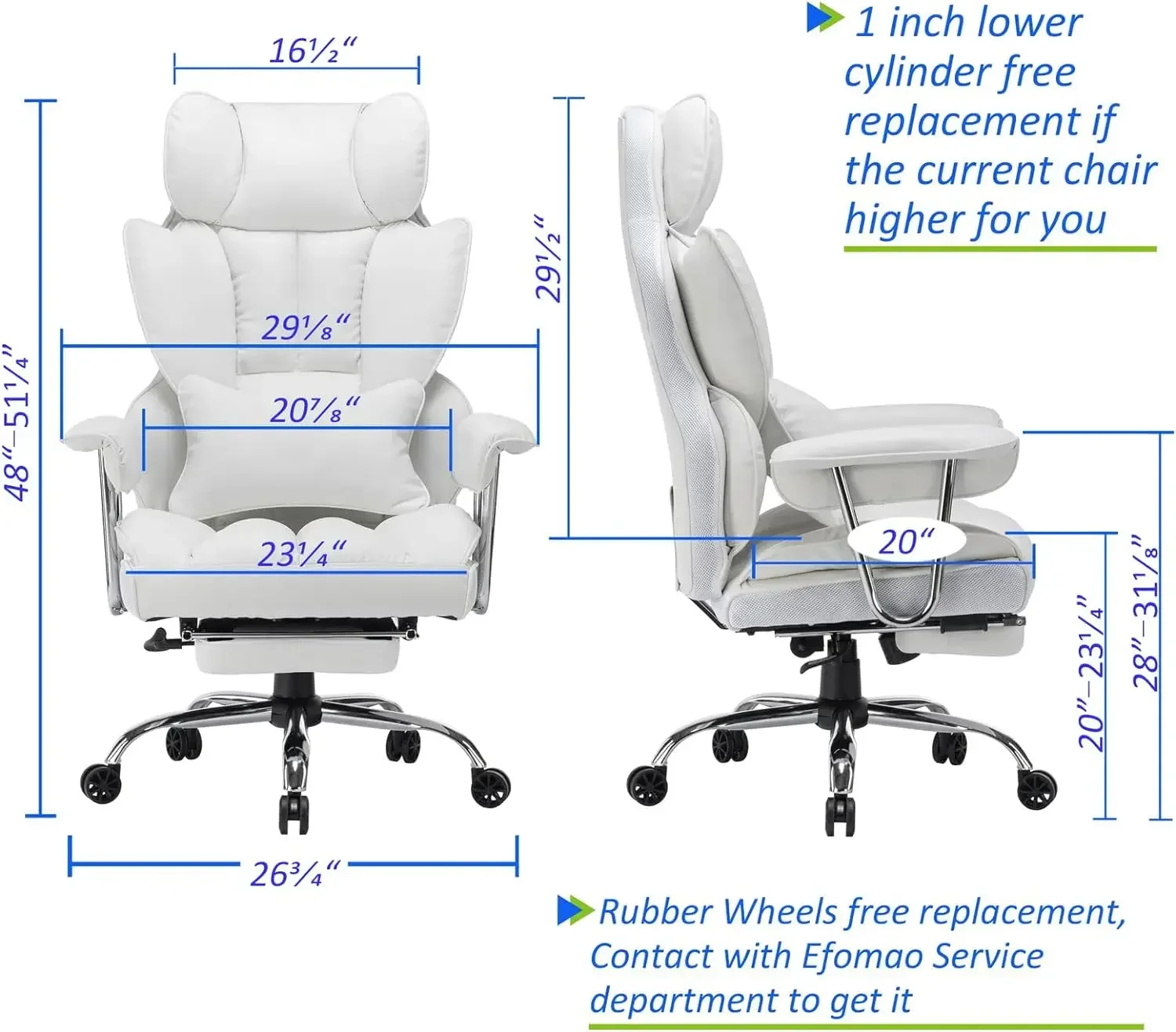 Desk Office Chair 400LBS, Big and Tall Office Chair, PU Leather Computer Chair, Executive Office Chair with Leg Rest and Lumbar