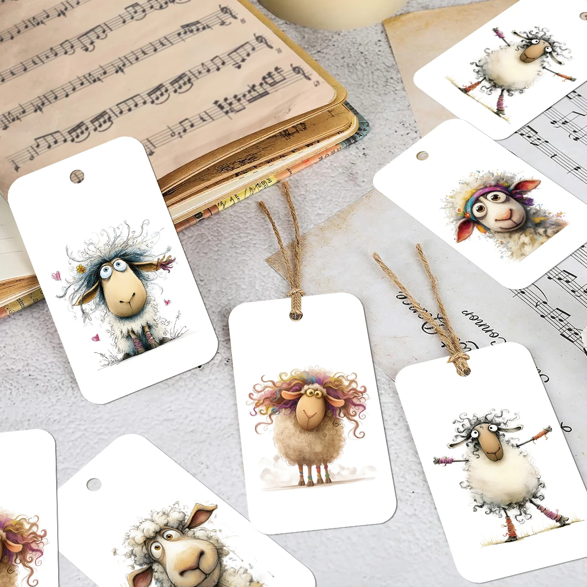 50 Stück niedliche, handgefertigte Anhänger mit Schaf- und Ziegenmotiv zum Verzieren von Geschenken, als Gastgeschenke für Hochzeiten und Geburtstage, für kleine Unternehmen und als Etiketten für Partys mit Tiermotiven. – Detail 2
