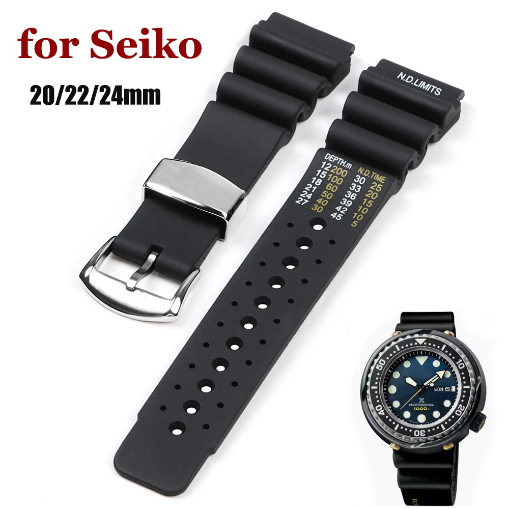 Silicone Watchband for Seiko Canned SBBN051 Abalone SKX007 Diving Resin 20mm 22mm 24mm Watch Strap Ring Clasp Pin Buckle No Logo