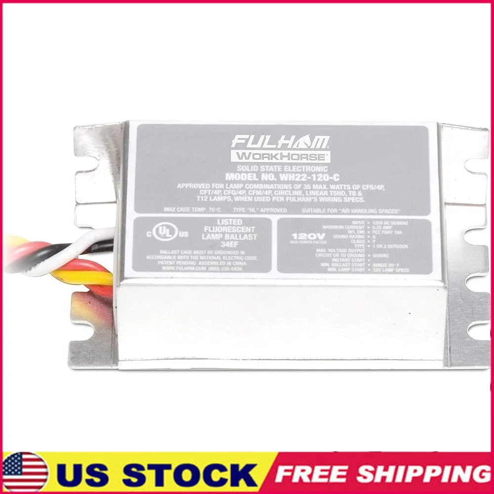 

Compact WorkHorse Adaptable Ballast 120V Instant Start High Power Factor Side Leads Lightweight Durable 0.35lb Dimensions 3.35L