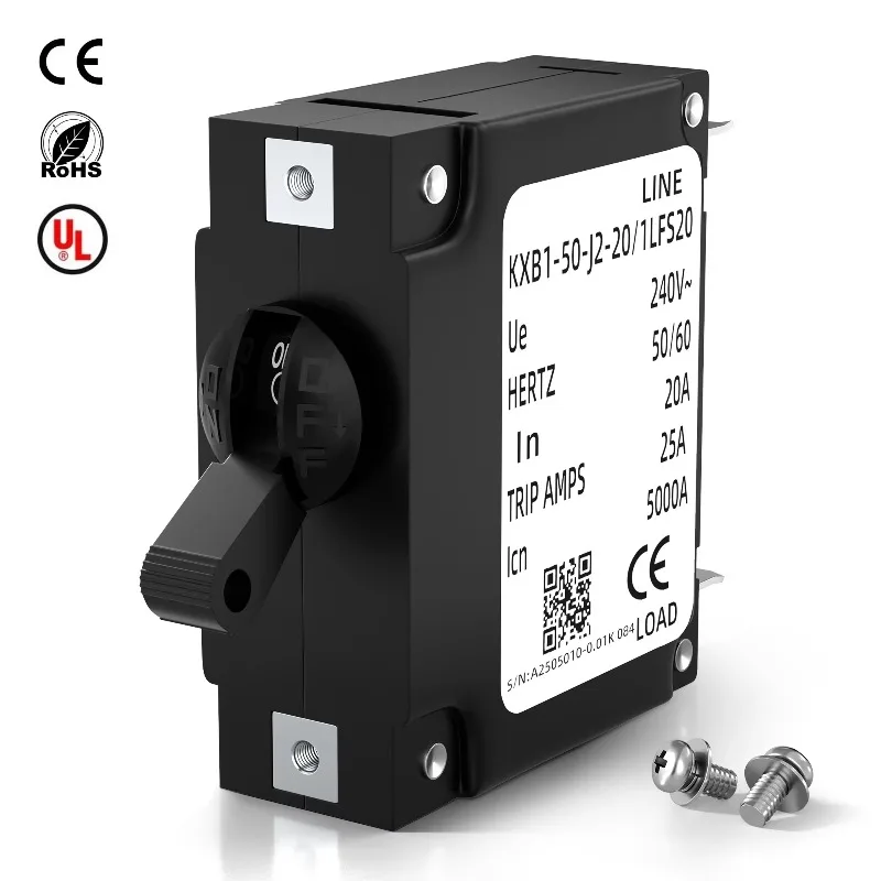 20A Single‑Pole Hydraulic Magnetic Circuit Breaker 80VDC 240VAC Panel‑Mount Toggle Switch for Marine RV Solar System