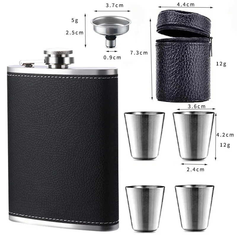Frasco de cadera de acero inoxidable de 8oz con bolígrafo de taza, juego de embudo, frasco de cadera de bolsillo, paquete de regalo, frasco de cadera de whisky con Alcohol, tapa de tornillo