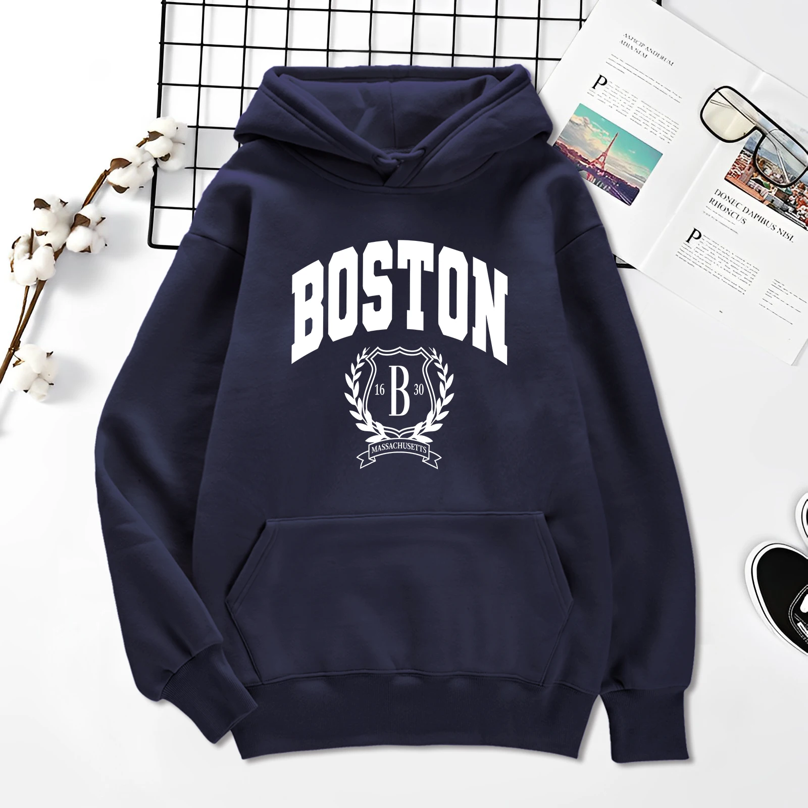 Boston 1630 Personality Art Printing Hoodies Mens Autumn Loose Sweatshirt Craetive Fleece Hoody Casual Hip Hop Streetwear