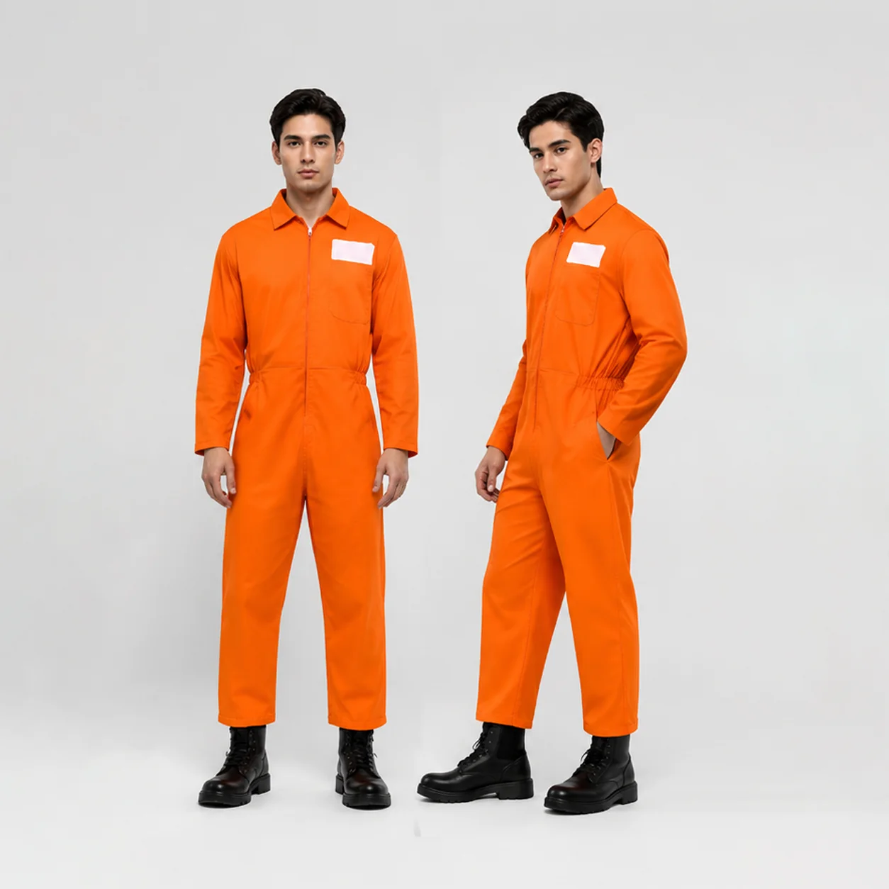 Langärmliger orangefarbener Gefängnis-Overall mit Buchstaben-Print, elastischer Taille, Staatsgefängnis-Uniform für Erwachsene, Halloween-Cosplay, Gefängnis-Themenparty