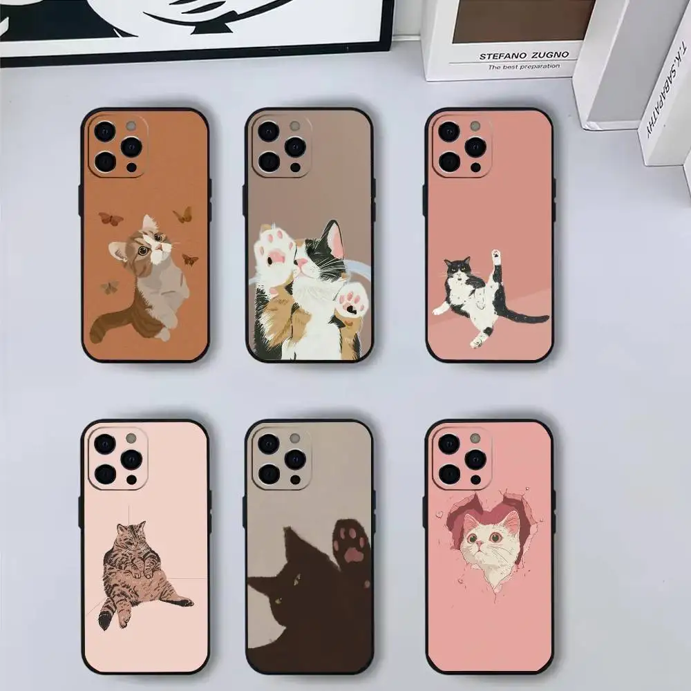 حافظة هاتف على شكل قطة لطيفة لهاتف آيفون 17،16،15،14،13،12،11 بلس، برو ماكس غطاء أسود ناعم #1