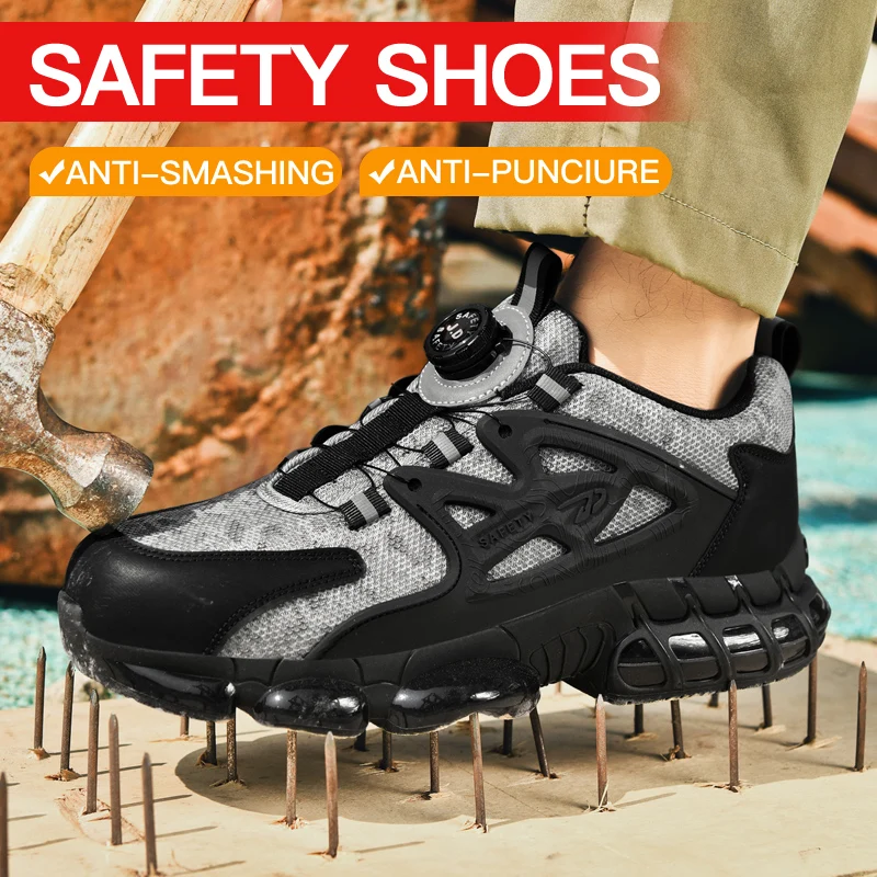 الدورية زر أحذية أمان الرجال مكافحة سحق مكافحة ثقب أحذية عمل موضة الرجال أحذية رياضية السلامة الأمن أحذية واقية #5