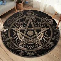 Pentagram Moon Cosmic Themed Round Rug Living Room Dining Room Bedroom Chair Mat Kids Laundry Balcony Non-slip Carpet Home Decor