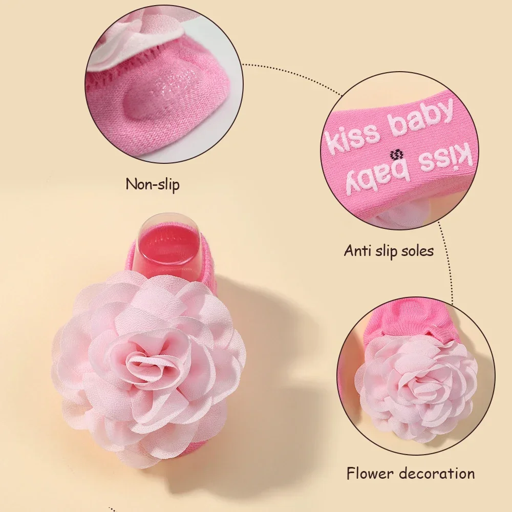 3pcs Cute Baby Socks+ Headbands Set Non Slip Cotton Sock Lace Flower Newborn Hair Band Turban Girl Casual  Hair Accessories