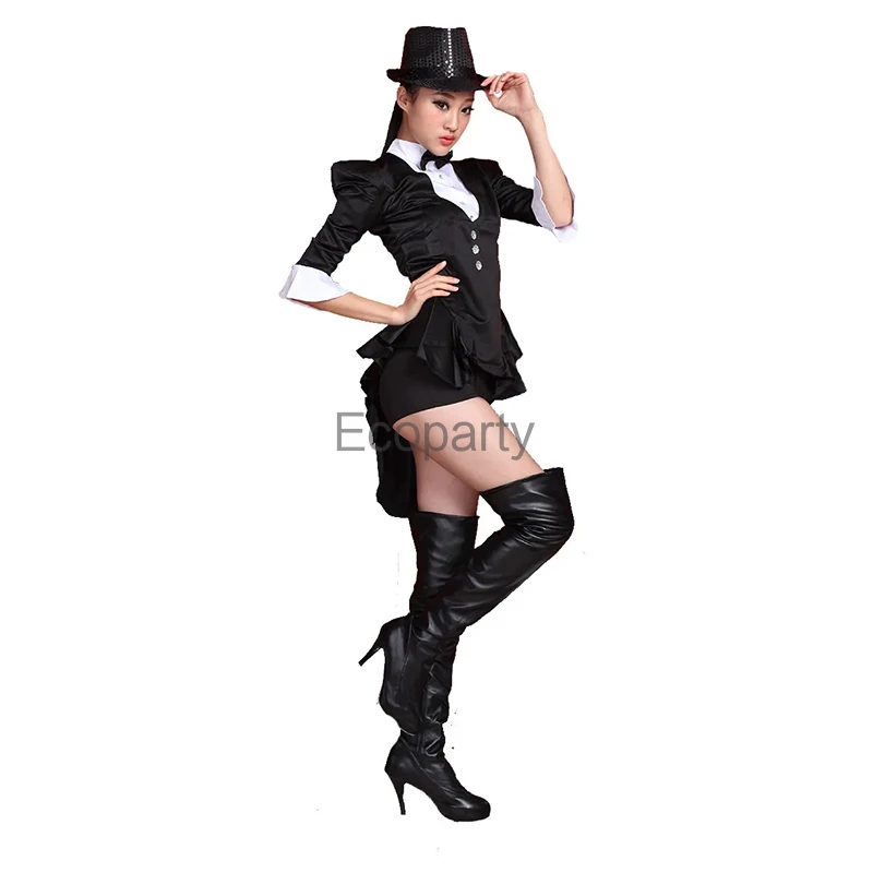 New Women Black Ds Stage Dress Women\'s Magician Cosplay Costumes Bar Nightclub Jazz Dance Tuxedo Stage Performance Costumes