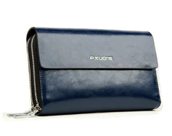 P.KUONE men's clutch Bag Genuine Leather handbag Double Layer Business day clutches wallets men Oil Wax Cowhid purse male wallet
