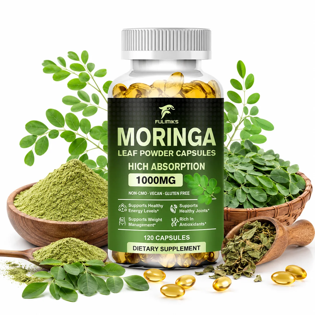 High Absorption Moringa Oleifera 1000mg Capsules, Supports Immune, Metabolism, Skin Care & Healthy Weight Management