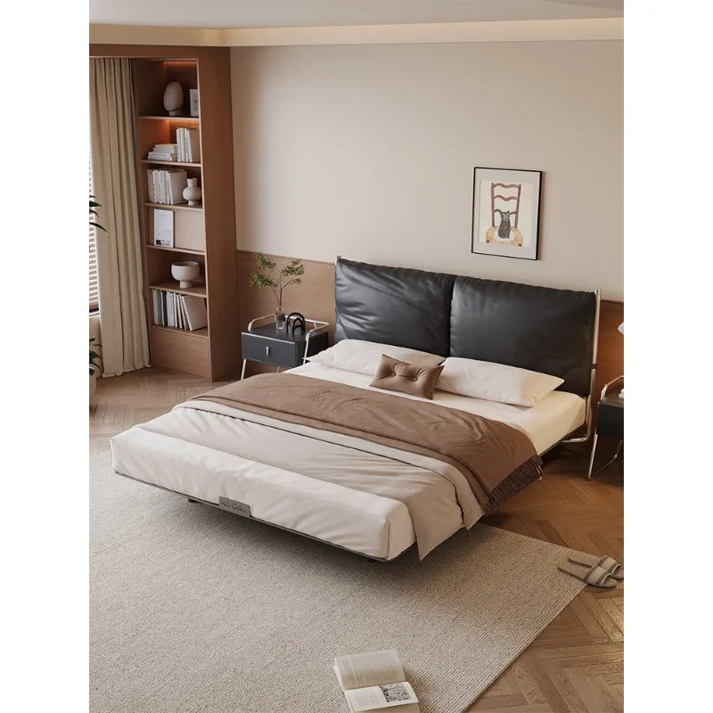 

Carbon steel master bedroom double antique leather suspension bed