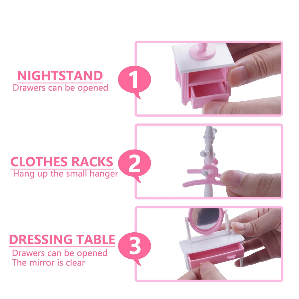 SENGTONGLE-E02 مجموعة غرف النوم دمية أثاث مصغر التظاهر اللعب بيت الدمية اكسسوارات للهدايا صبي فتاة