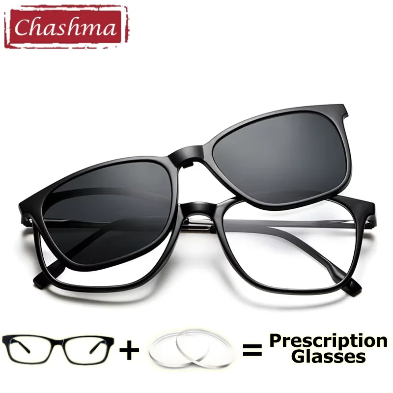 

Очки по рецепту Chashma, 4-зажимные очки, поляризационная магнитная оправа для очков, мужские оптические линзы для вождения, варифокальный рецепт