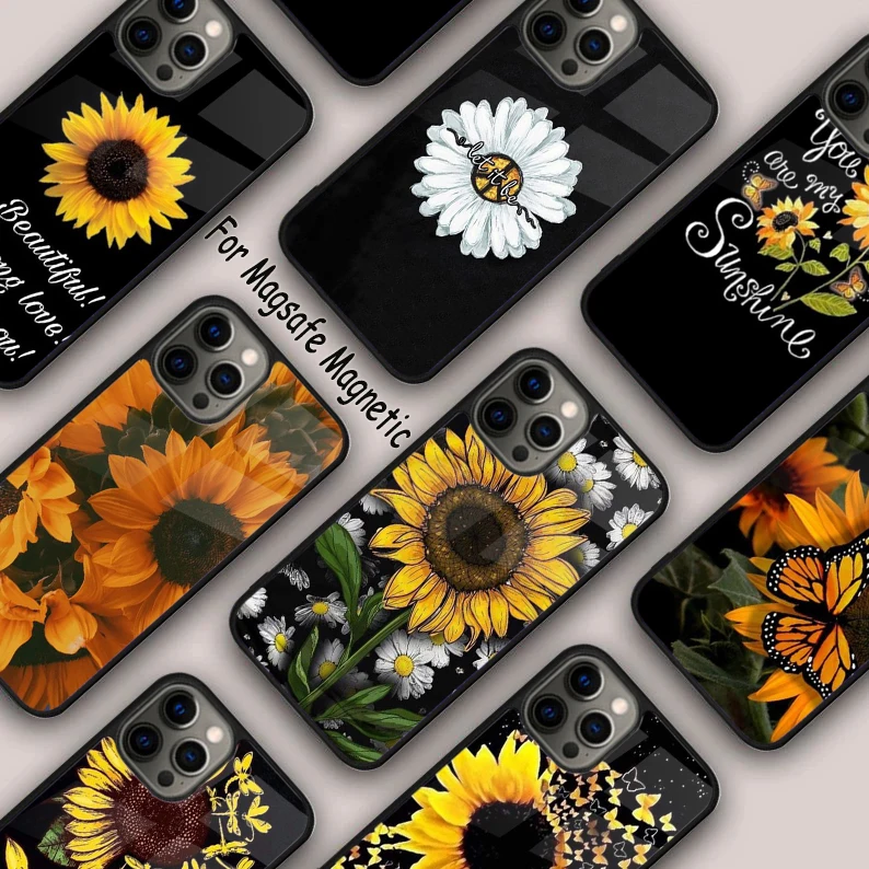 Sunflower Blush Magnetic Phone Case For APPLE iPhone 16 14 13 12 11 Pro Max 15 Plus Wireless Charge With MagSafe Cover