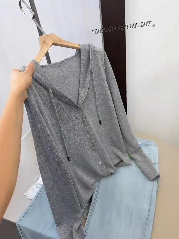 

Loose Fit Lightweight Linen Hoodie Knitwear Summer New Sle Faionable plus Size Versatile Top Open Cardigan Long Sve