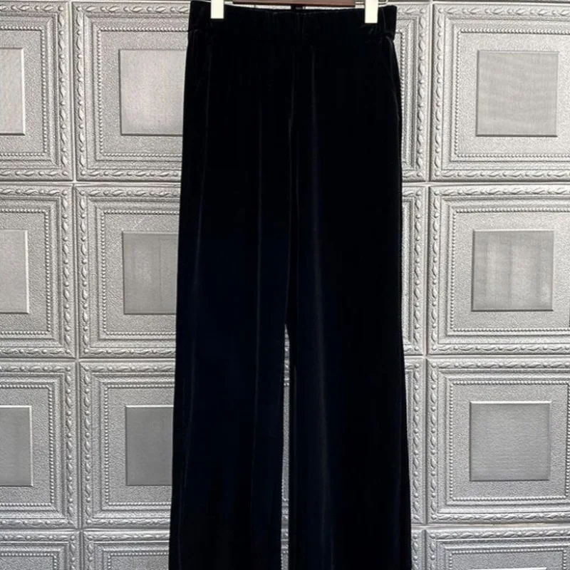 Pantaloni a gamba larga in velluto donna elegante accogliente autunno inverno elegante casual solido nero tutto-fiammifero comodo semplice pantaloni Ulzzang