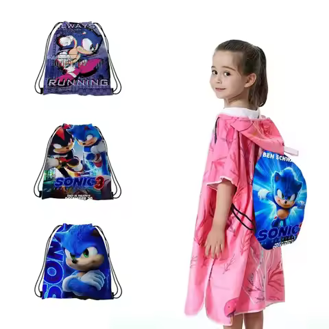 Classic Anime Poster S-Sonic Cool Print Drawstring Bag Fashion Storage Bag Teenager Boy Casual Backpack Travel Bags Bookbag Gift