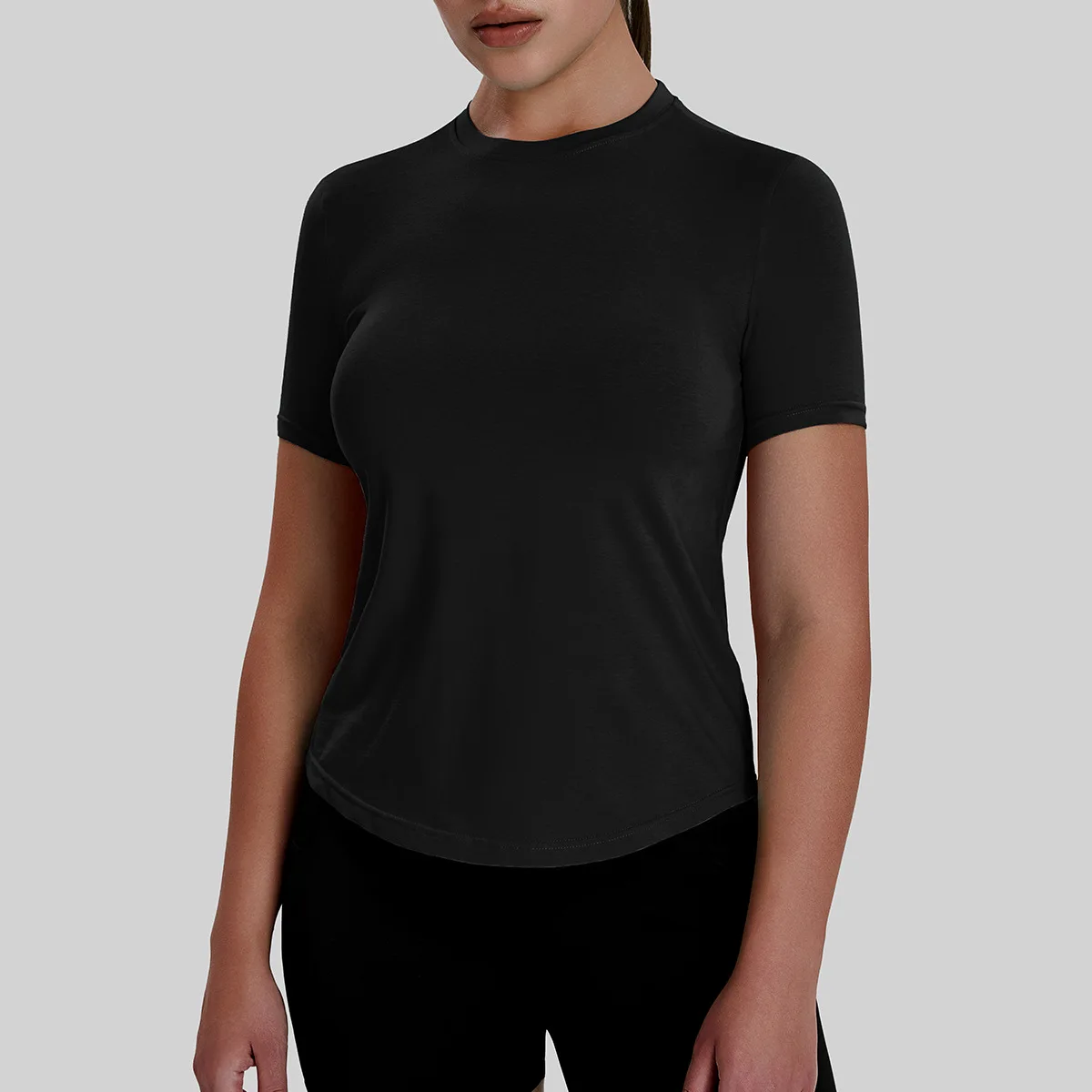 ملابس يوجا عالية المرونة برقبة دائرية، ملابس أوروبية وأمريكية ضيقة لظهر الجمال، رياضية ماصة للعرق، سريعة الجفاف للنساء