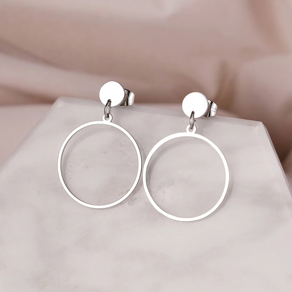 Stainless Steel Earrings New Classic Simple Geometric Circle Pendant Fashion Earrings For Women Jewelry Goth Trend Fine Gifts