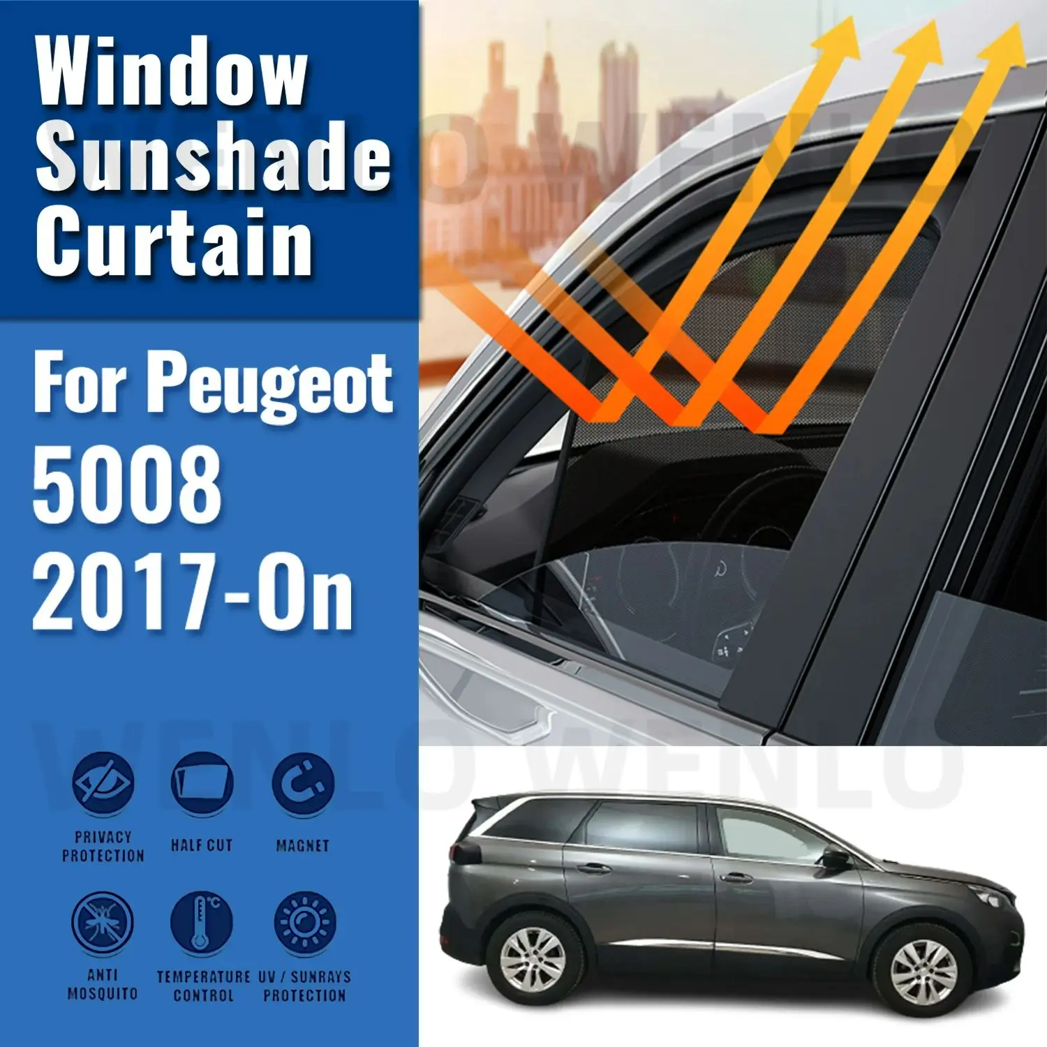 

For Peugeot 5008 P87 2017-2024 Rear Side Window Sun Shade Visor Car Sunshade Accessories Front Windshield Mesh Vehicle Curtain