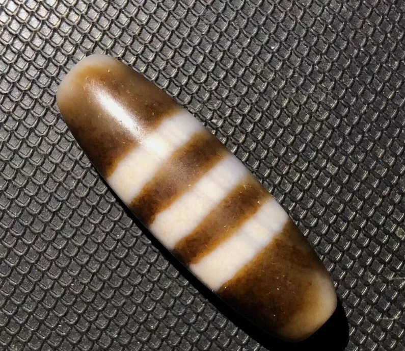 Magic Tibetan Old Agate 3Line Healer Medicine Cinnabar Totem dZi Bead 12*36mm