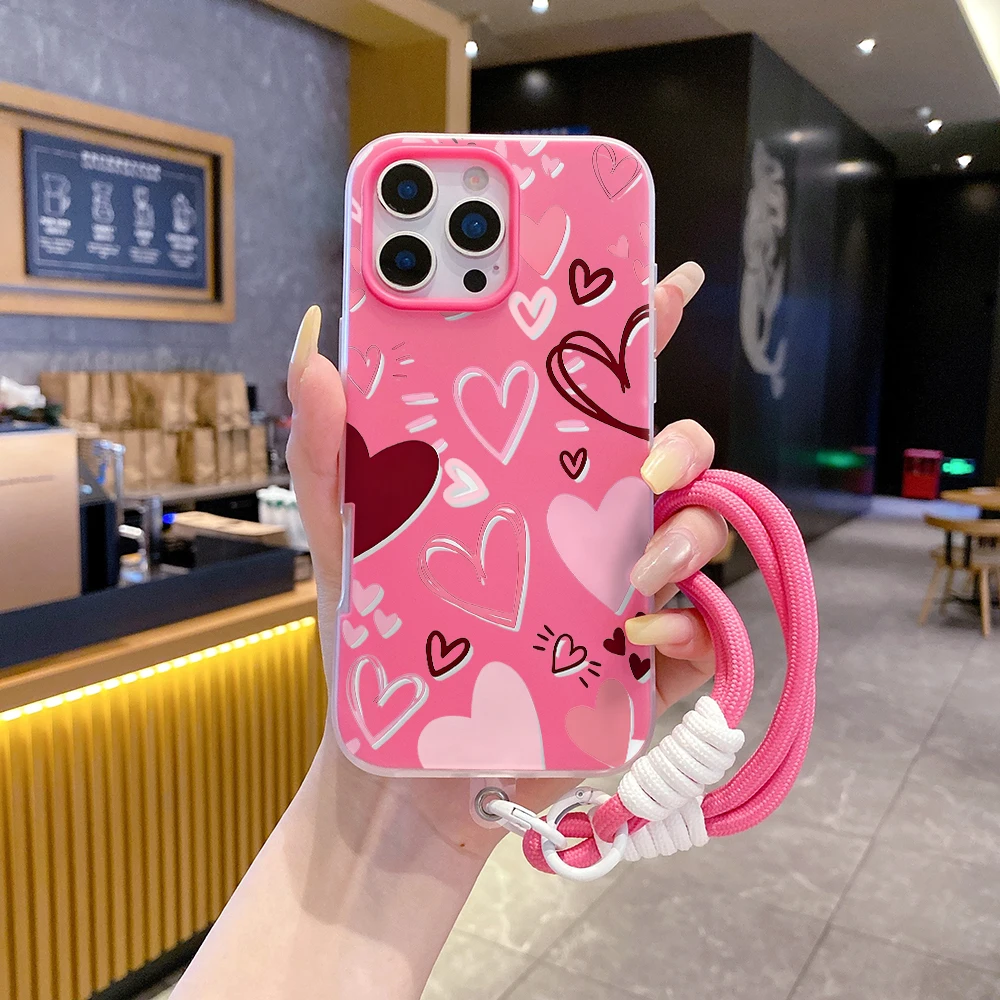 Handschlaufen-TPU-Handyhülle für Redmi Note 14 Pro Plus 5G 14 13 Pro 12 11 10 14C 13C 15C 4G 5G Herz-Graffiti mit Lanyard-Abdeckung – Detail 3