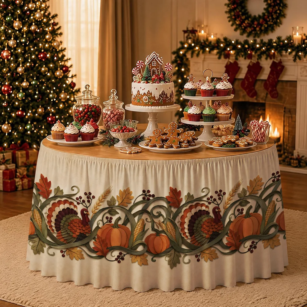 Layered ribbon tablecloth for Thanksgiving harvest, Thanksgiving harvest home decoration