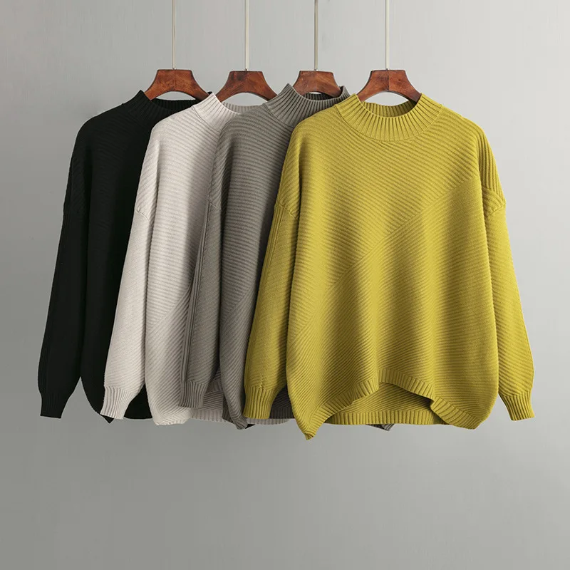 

Sweater Women Pullover Knitting Top Half High Collar Vintage Jumper Knitted Tops Knitwear Office Lady 2025 Autumn Winter