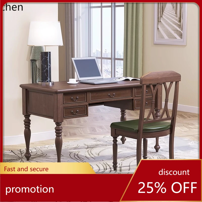 

HT all solid wood log walnut study desk writing desk