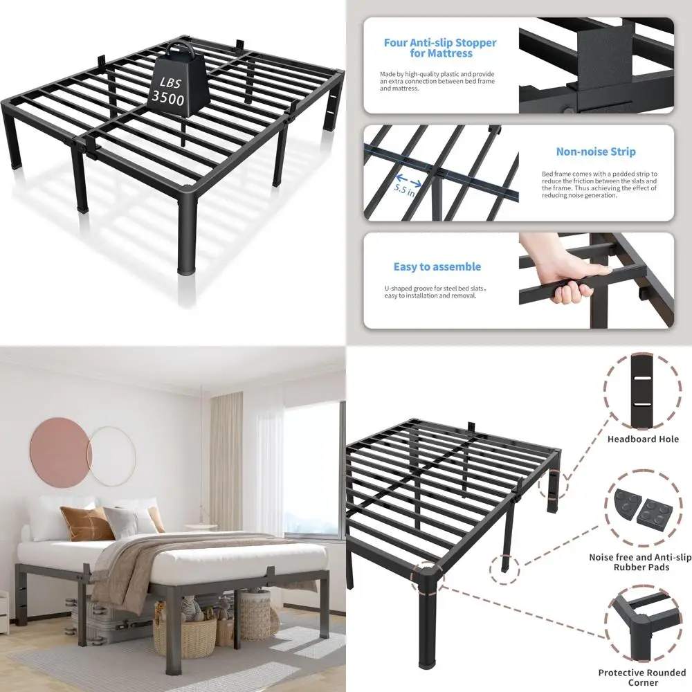 

California King Metal Bed Frame for 12 Inch Mattress with Headboard, Round Corner Legs, No Box Spring Needed