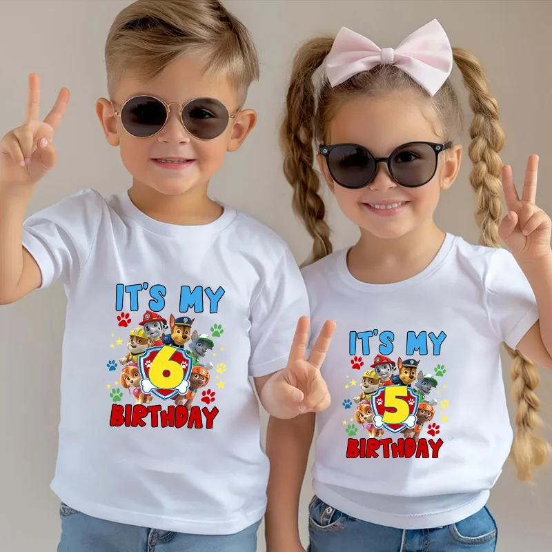 

Детские футболки на день рождения «Щенячий патруль», топы с принтом аниме и цифрами 1-9, летняя одежда для мальчиков и девочек, детская праздничная футболка, подарки