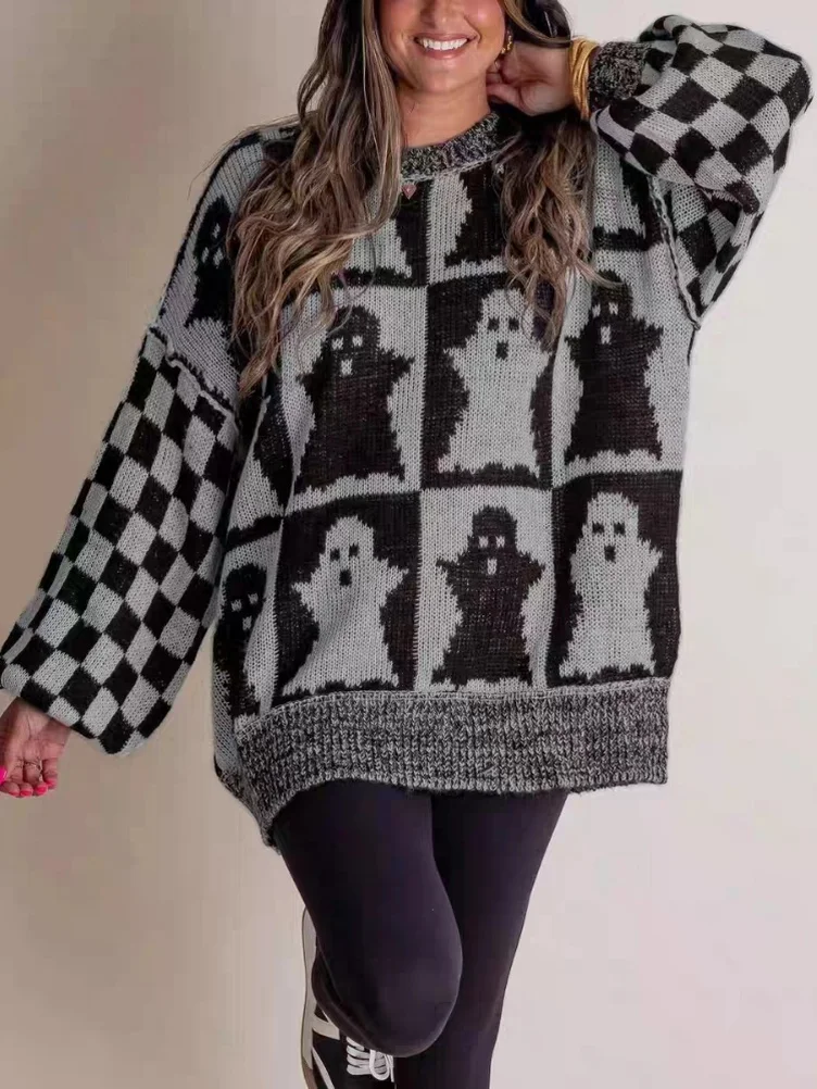 엘사 여성용 패셔너블 긴 소매 라운드 넥 루즈 슬림 스웨터 탑 할로윈 출퇴근 스타일 따뜻한 가을 겨울용