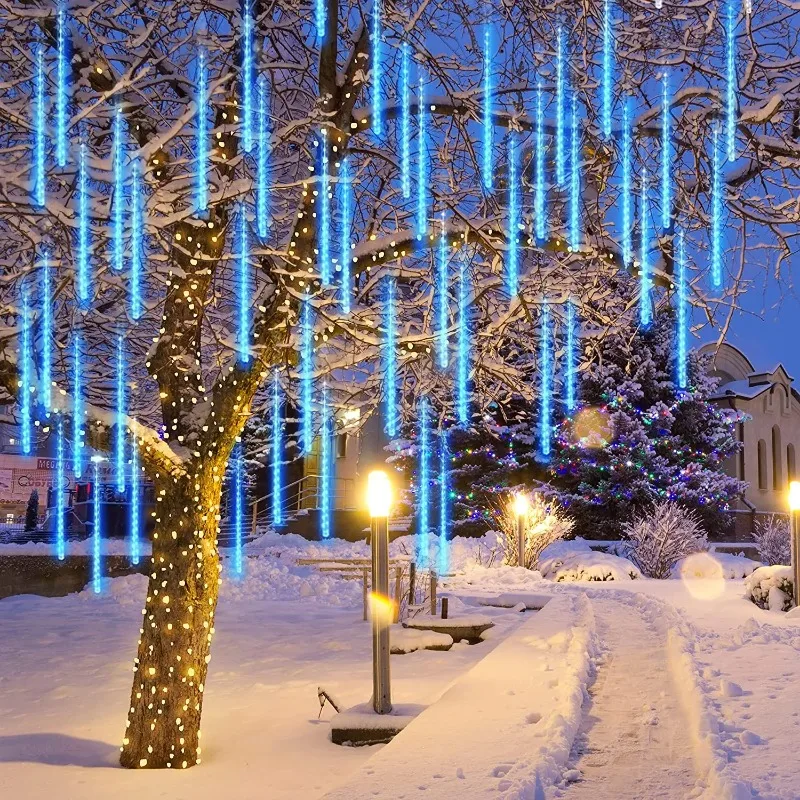 أضواء عيد الميلاد في الهواء الطلق 8 أنابيب النيزك دش أضواء LED تساقط الثلوج جليد أضواء المتتالية لشجرة عيد الميلاد الزفاف الديكور