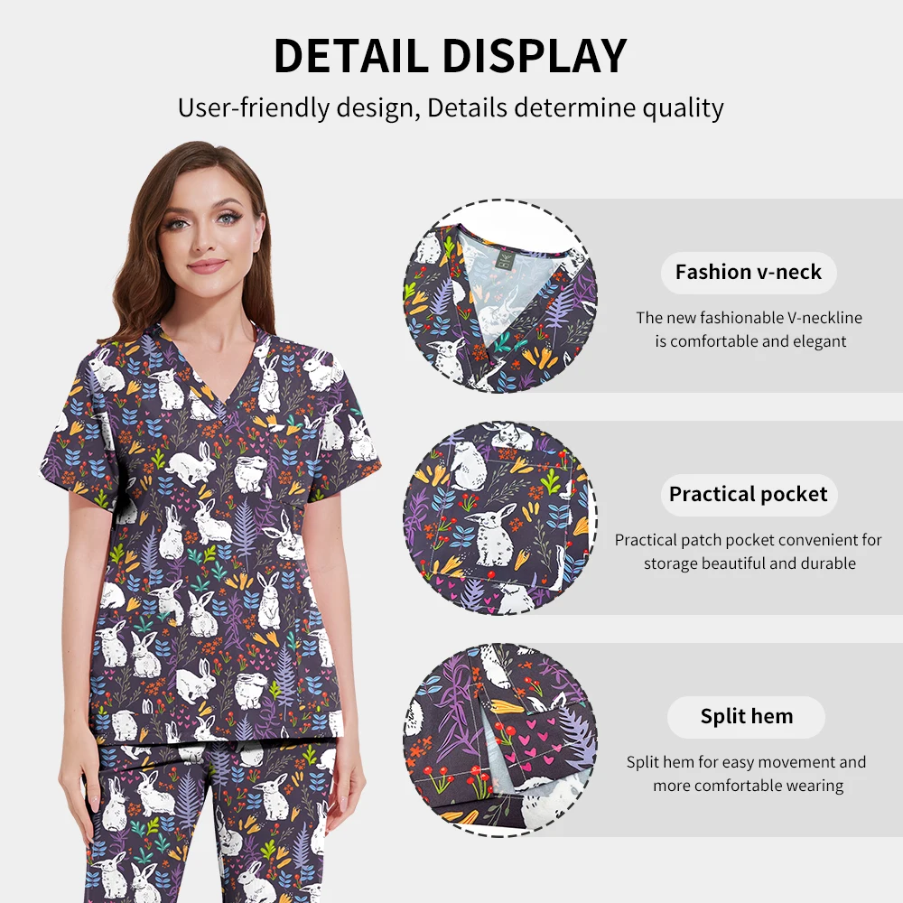Medische Verpleegster Arts Scrub Set Polyester Spandex Uniformen Sets Vrouwen Cartoon Afdrukken Verpleging Scrub Top Broek Set Heren Werkkleding