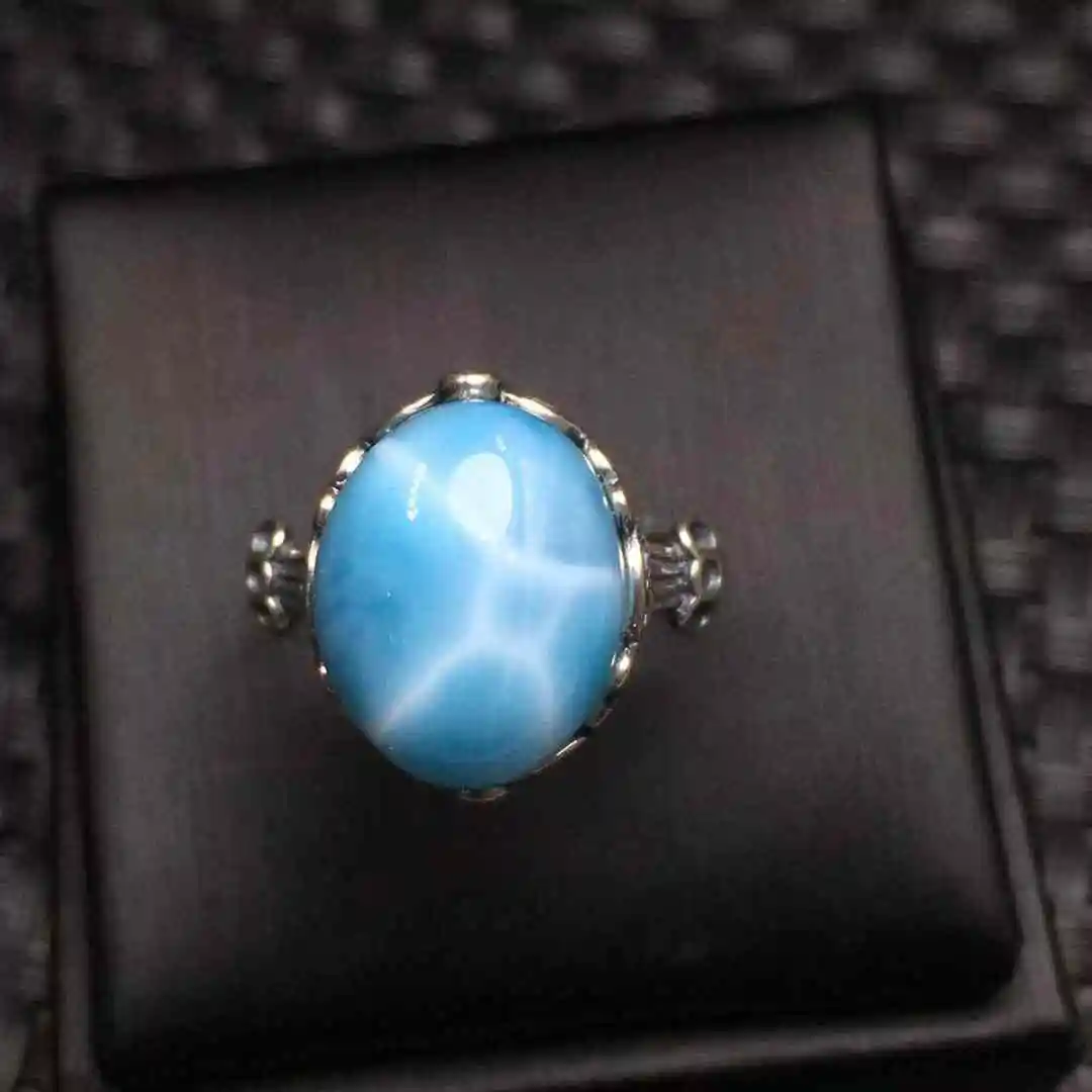 Unit One Piece 925 Silver With Natural Larimar Crystal Gemstone Finger-rings For Jewelry Gift