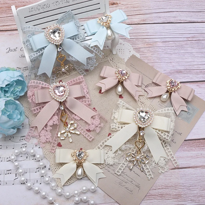 

Japanese Sweet Lace Bow Hair Clips Rhinestone Haiclips Hairpin Hair Accessories for Women