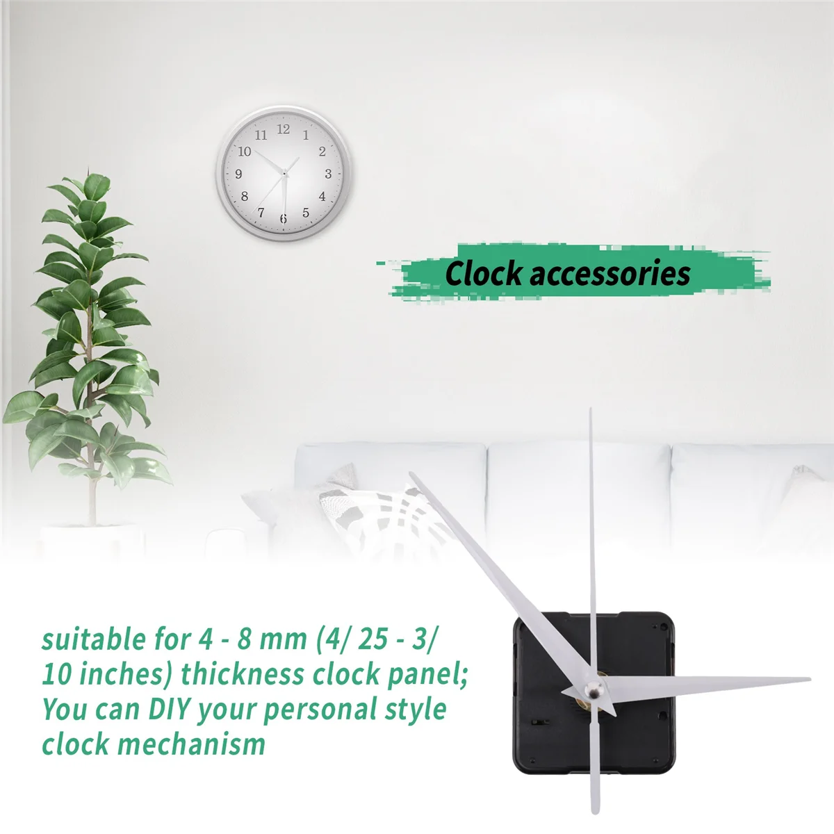 آلية ساعة عزم دوران عالية DIY، أقصى سمك القرص 3/ 10 بوصة، إجمالي طول العمود 4/5 بوصة (أبيض) TQ