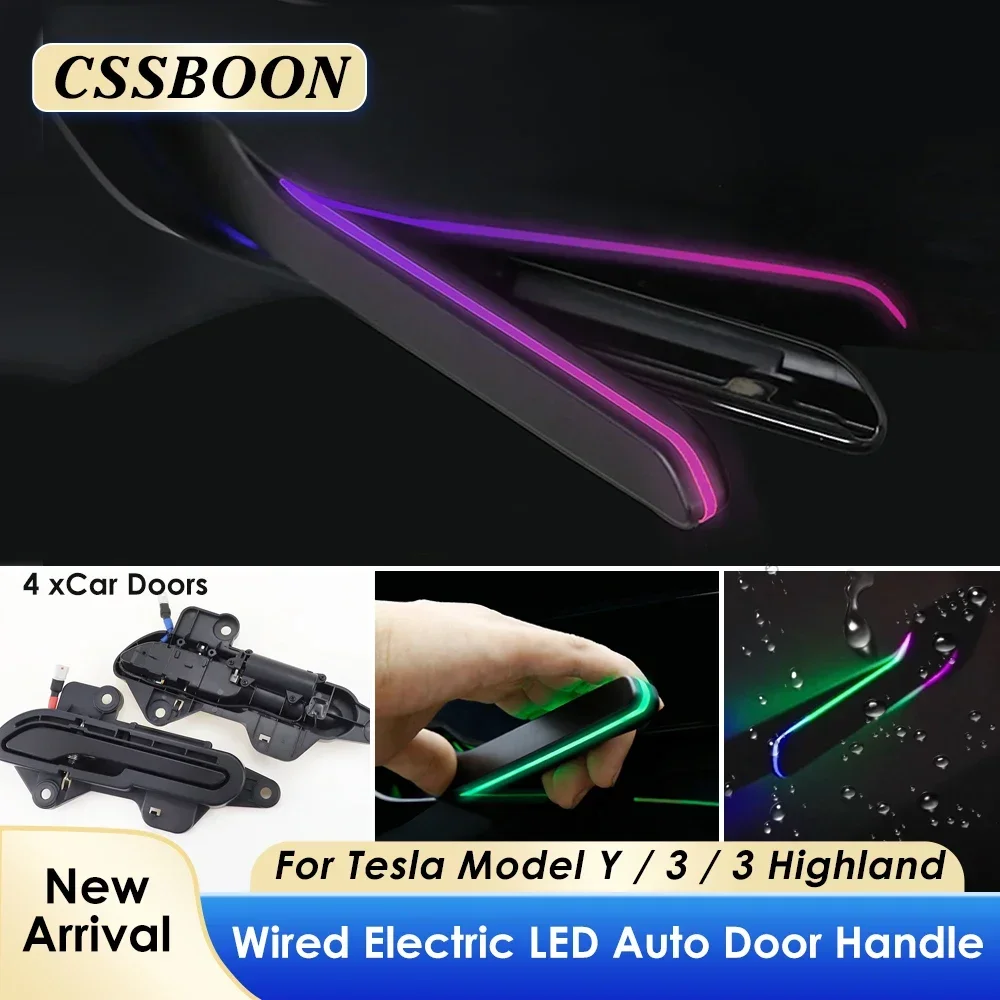 

CSSBOON Newest LED Electric Door Handle for Tesla Model 3 Y Highland Auto Pop Up Color Adjustable Automatic Door Handles