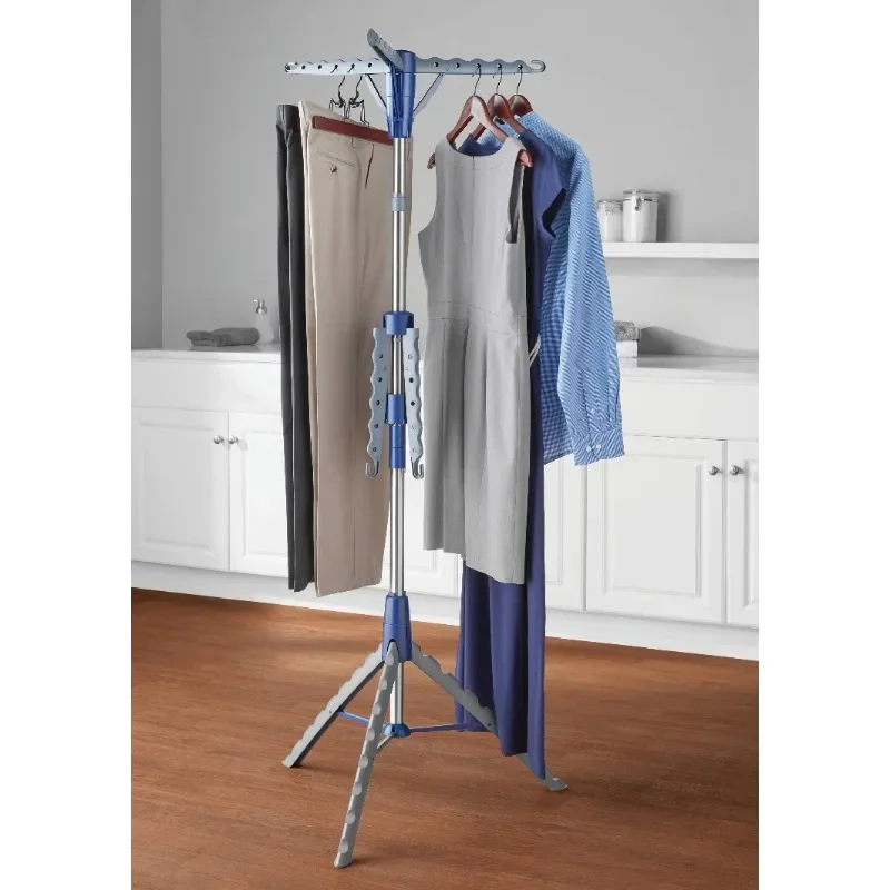 

Space-Saving 2-Tier Steel Tripod Hanging Clothes Drying Rack, Blue/Silver Free shippment